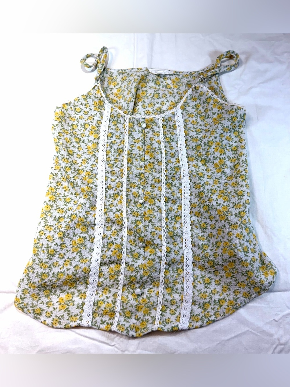 mine Yellow Floral Lace-Trim Tie-Strap Cami